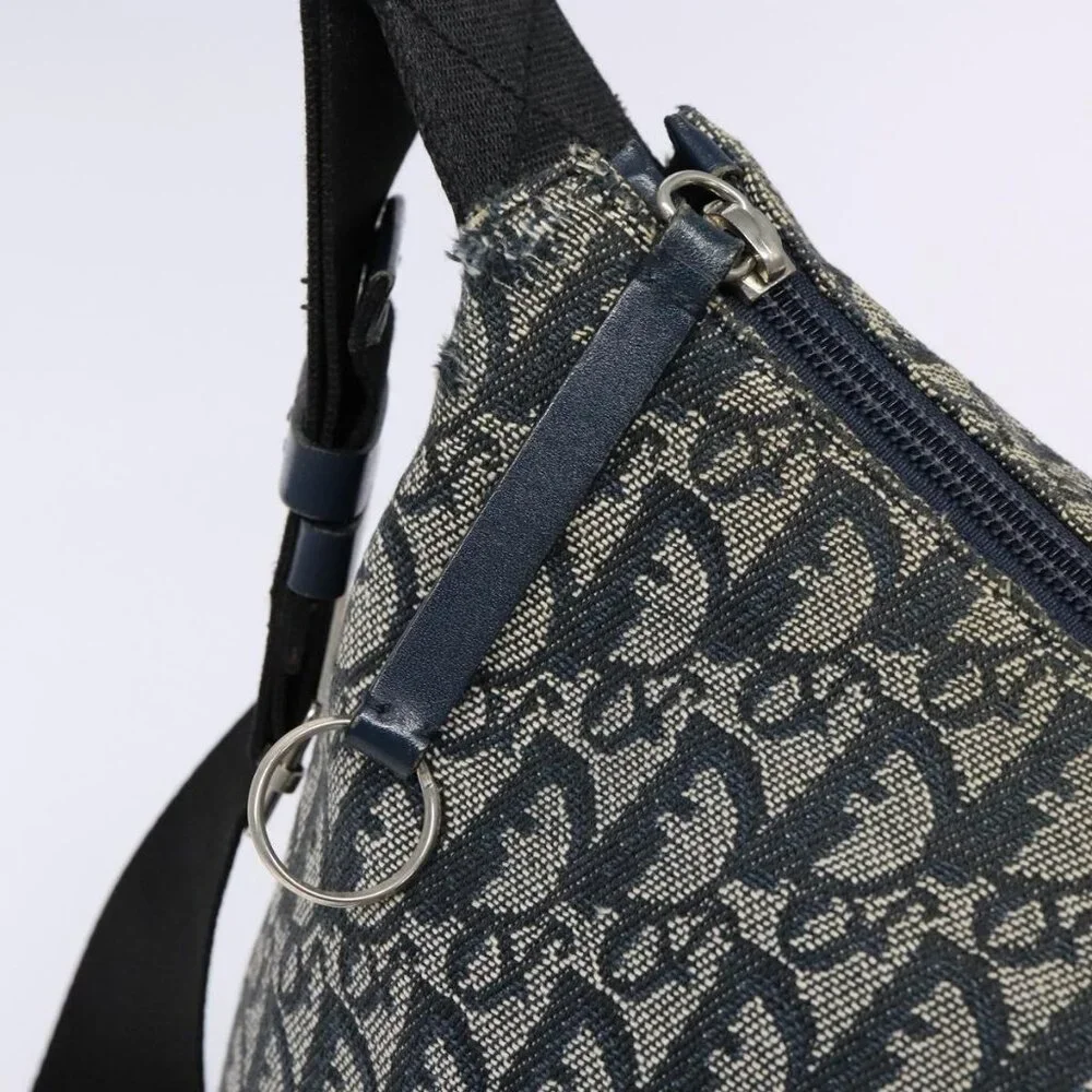 Authentic Christian Dior Trotter Canvas Shoulder Bag Navy Silver - Picture 7 of 16
